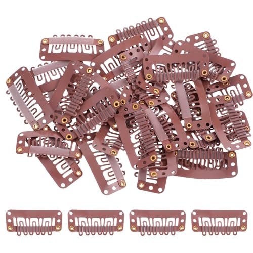 Qianyu 32 Pcs 32 mm Hair Extension Clips 6 Teeth U-shape Metal Hair Extension Hairpiece Accessories Small No Sew Secure Wigs Snap Comb Clips for Women DIY Wig Clips Hair Extensions