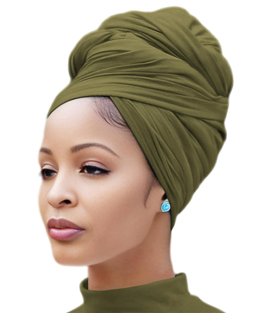 Foulard turban Nonbongoy pour femmes noires musulmanes en jersey Hijab foulard bandeau bandeau pour cheveux vert armée