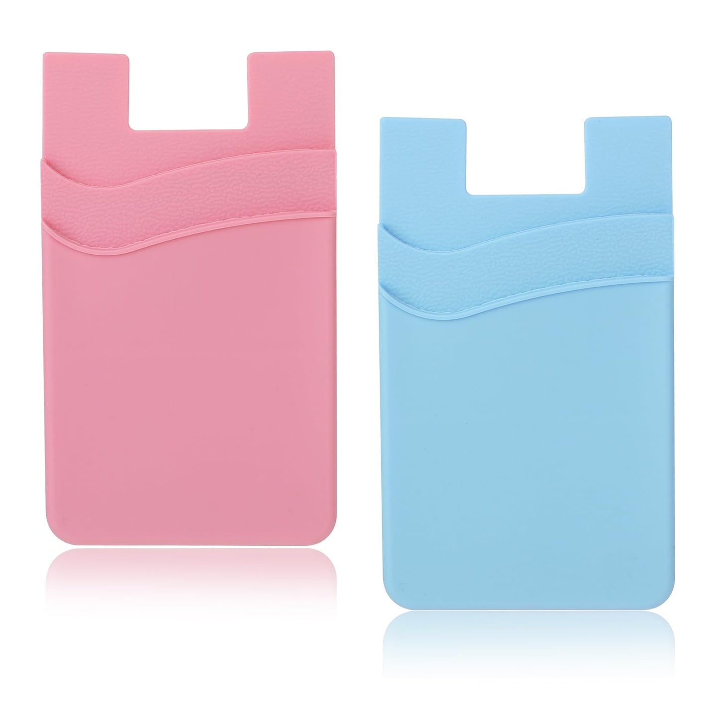 AHQiZFX Phone Card Holder, 2Pack Cell Phone Card Holder for Back of Phone, Silicone Sticky Credit Card Holder for Cell Phone Double Pocket Sticker Compatible with Most of Cell Phone (Pink, Blue)