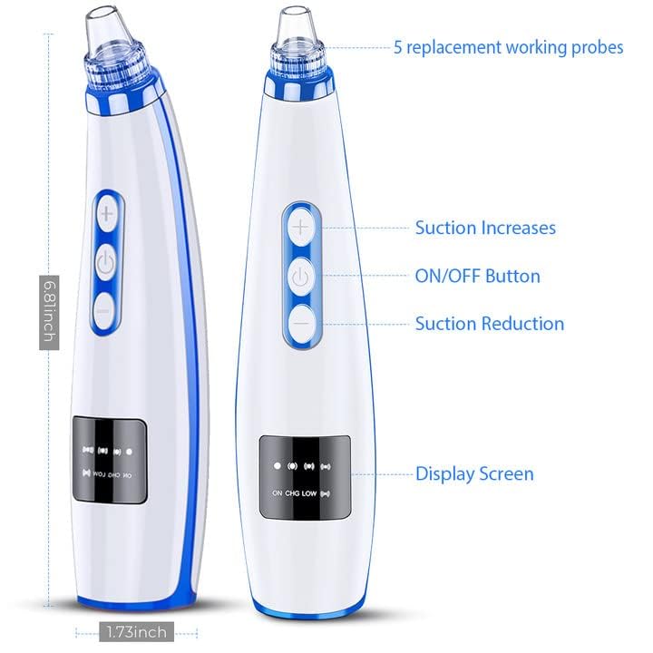 Blackhead Remover Pore Vacuum Pore Cleaner Comedone Whitehead Extractor Tool-5 Suction Power,5 Probes,USB Rechargeable Blackhead Vacuum Kit