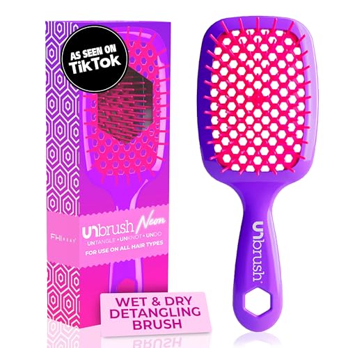 FHI Heat UNbrush Detangling Brush for Pain-Free Brushing on All Wet or Dry Hair Types — Durable DuoFlex Anti-Static Bristles, Lightweight Handle, Vented Hair Brush