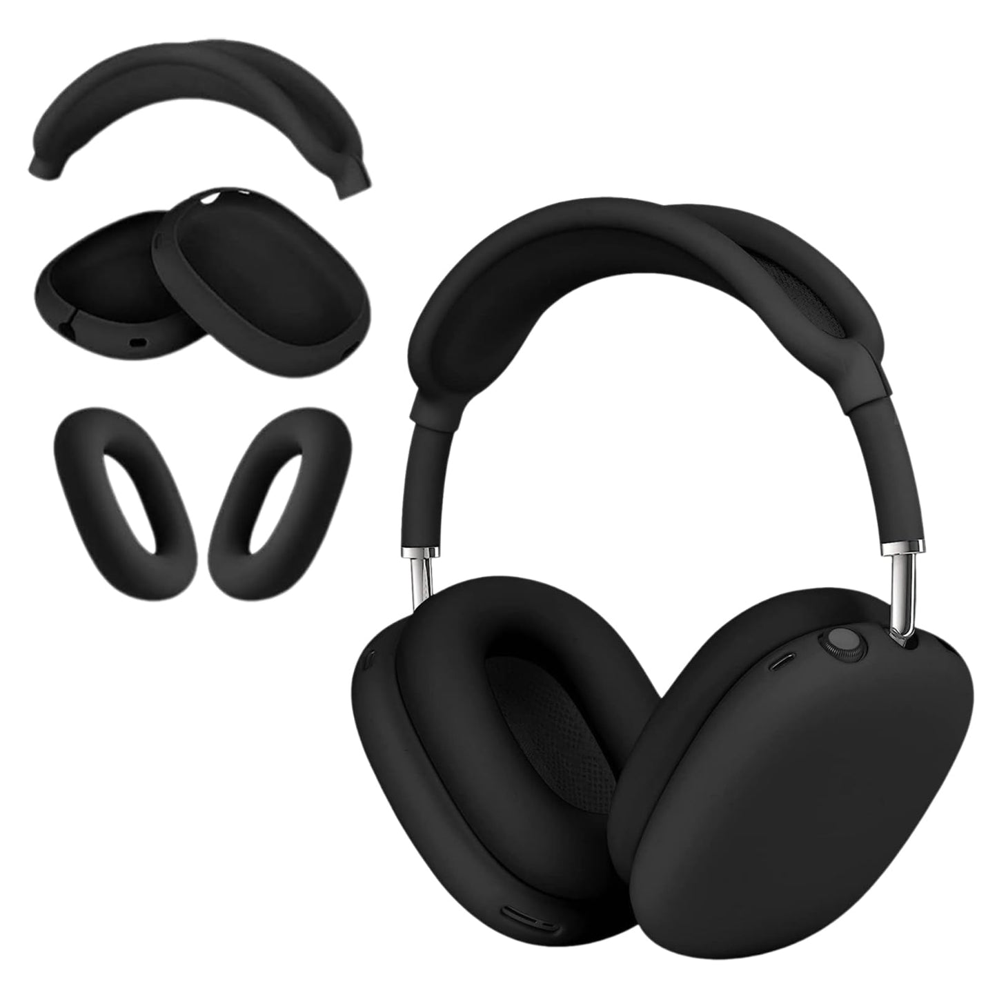 Funda de silicona 3 en 1 para auriculares AirPods Max, funda antiarañazos para almohadillas, funda para auriculares y funda para diadema para AirPods Max, accesorios de silicona para Apple AirPods Max (negro)