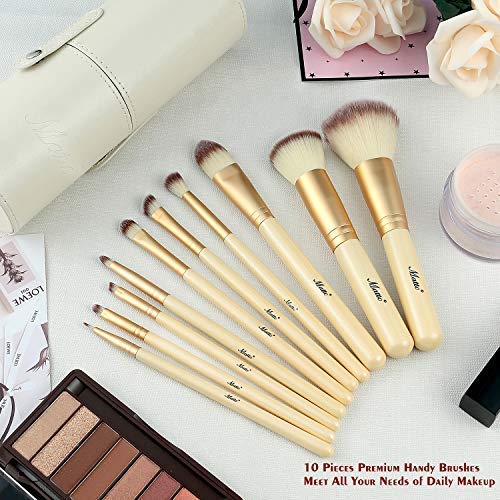 Matto Makeup Brushes 10-Piece Golden Makeup Brush Set with Foundation Powder Mineral Eye Face Make Up Brushes Holder