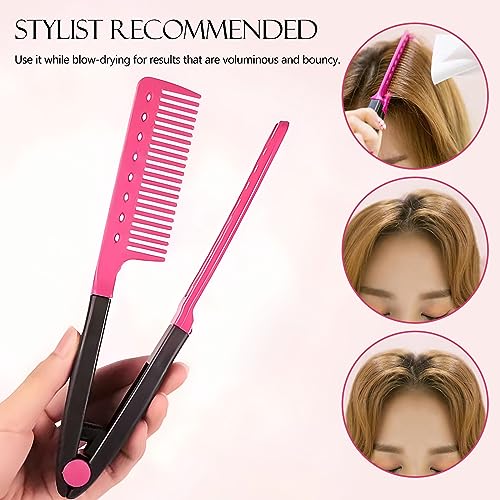 Hair Straightening Comb Set - 2-Pack Flat Iron Comb for Beautiful Tresses, Hair Straightener Comb with Firm Grip, Ideal for Knotty Hair, Styling Comb, Pink