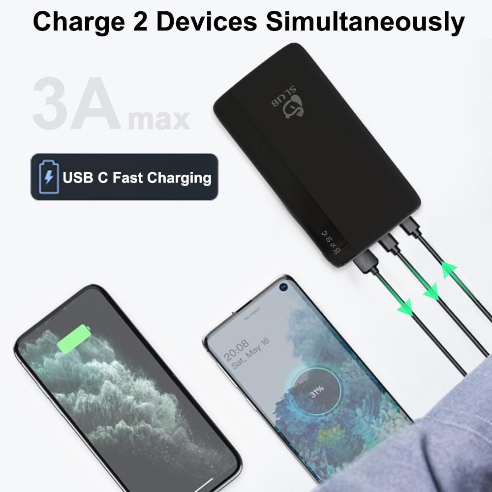 SLuB Portable Charger, 12000mAh Power Bank, 3A Fast Charging Battery Pack, LED Display, Portable Phone Charger, Slim Portable Phone Battery Charger, Suitable for iPhone, Samsung, Tablet Etc (White)