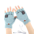 Women's & Men's USB Heated Gloves Knitting Hands Full & Half Heated Fingerless Heating Warmer with Button Washable Design, Mitten Winter Hands Warm Laptop Gloves (Mint)