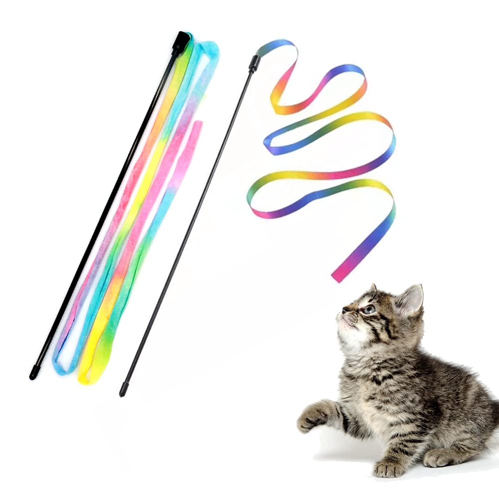 LASOCUHOO - Varita interactiva de arcoíris para gatos, varita de juguete interactiva con forma de arcoíris, cinta de colores para la mayoría de gatos y gatitos, 2 paquetes