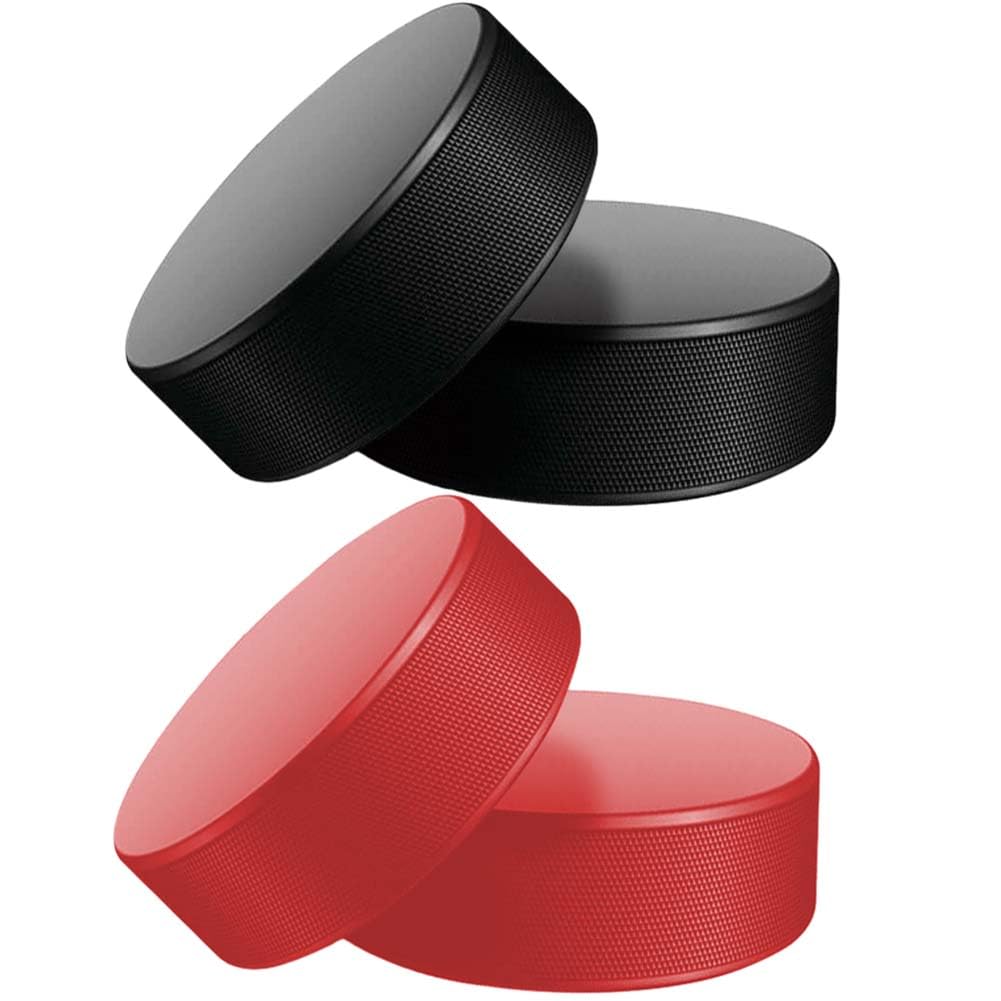 Lanxitown 4pcs Soft Polyurethane Foam Hockey Pucks Black and Red Hockey Pucks Ice Hockey Pucks for Practicing and Classic Training Hockey Training Equipment Hockey Gifts