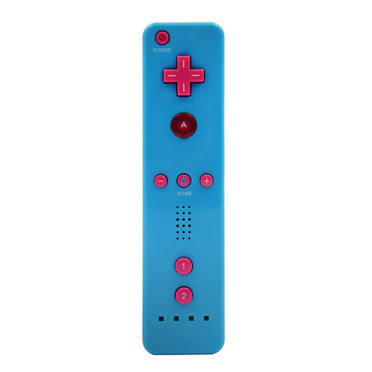 Mando a distancia Wii, mando inalámbrico para Nintendo Wii y Wii U, con funda de silicona y correa para la muñeca (sin Motion Plus), color azul con parte trasera rosa