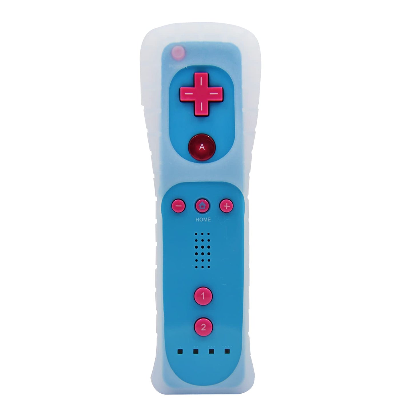 Mando a distancia Wii, mando inalámbrico para Nintendo Wii y Wii U, con funda de silicona y correa para la muñeca (sin Motion Plus), color azul con parte trasera rosa