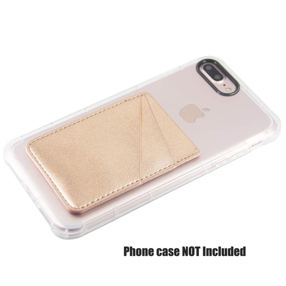 Obbii Iridescent Pink PU Leather Card Holder for Back of Phone With 3M Adhesive Stick-on Credit Card Wallet Pockets for iPhone and Android Smartphones (fit for 4.7 inches or above) (Gold)