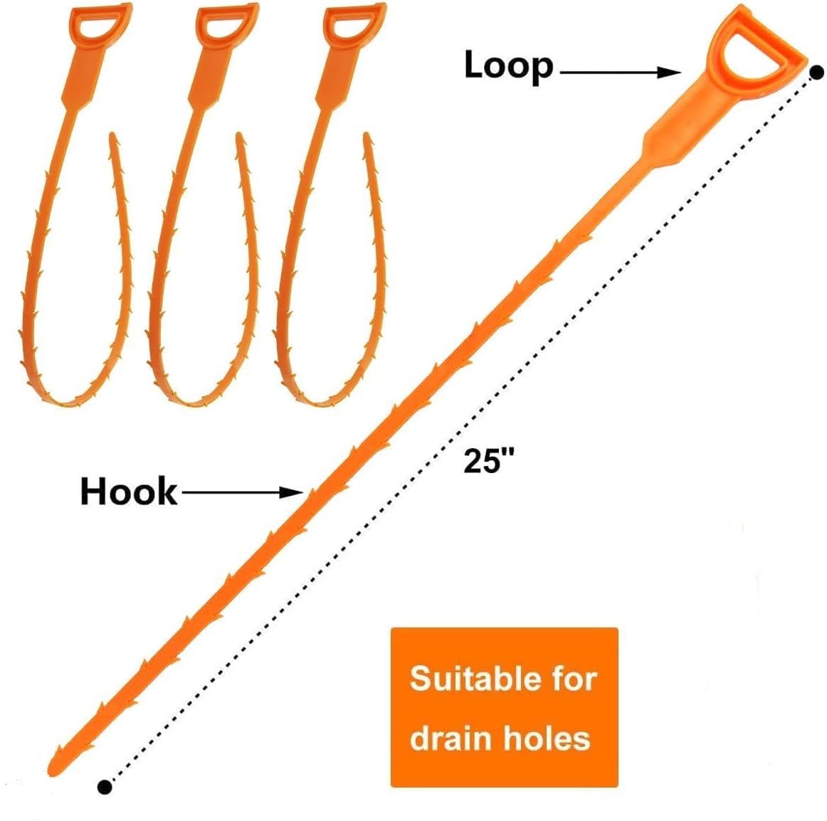 Forlivese Drain Snake, Déboucheur de canalisations, Outil de débouchage de canalisations, serpent d'évier pour égouts, évier de cuisine, salle de bain, baignoire, toilettes, outil de nettoyage des canalisations bouchées, lot de 3, 63,5 cm