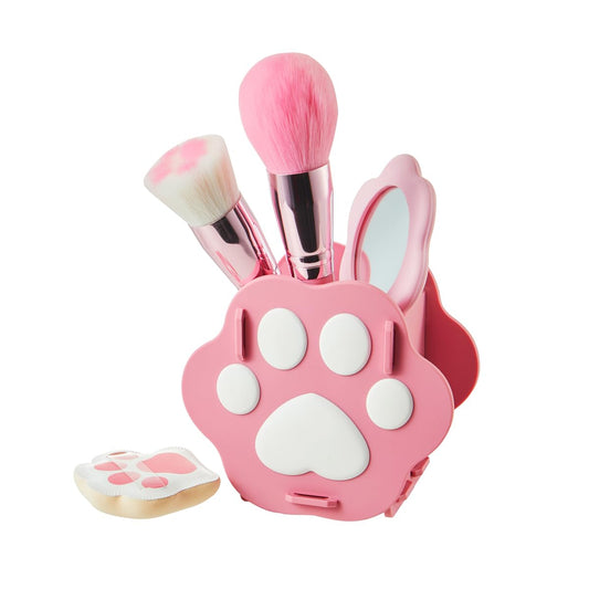 COSHINE Special Gifts for Teen Girls-Adorable Paw-Themed Makeup Brush Set with Cosmetic Sponge, Mirror and Storage Holder, Birthday Makeup Tools Gift Box for Niece Daughter Her