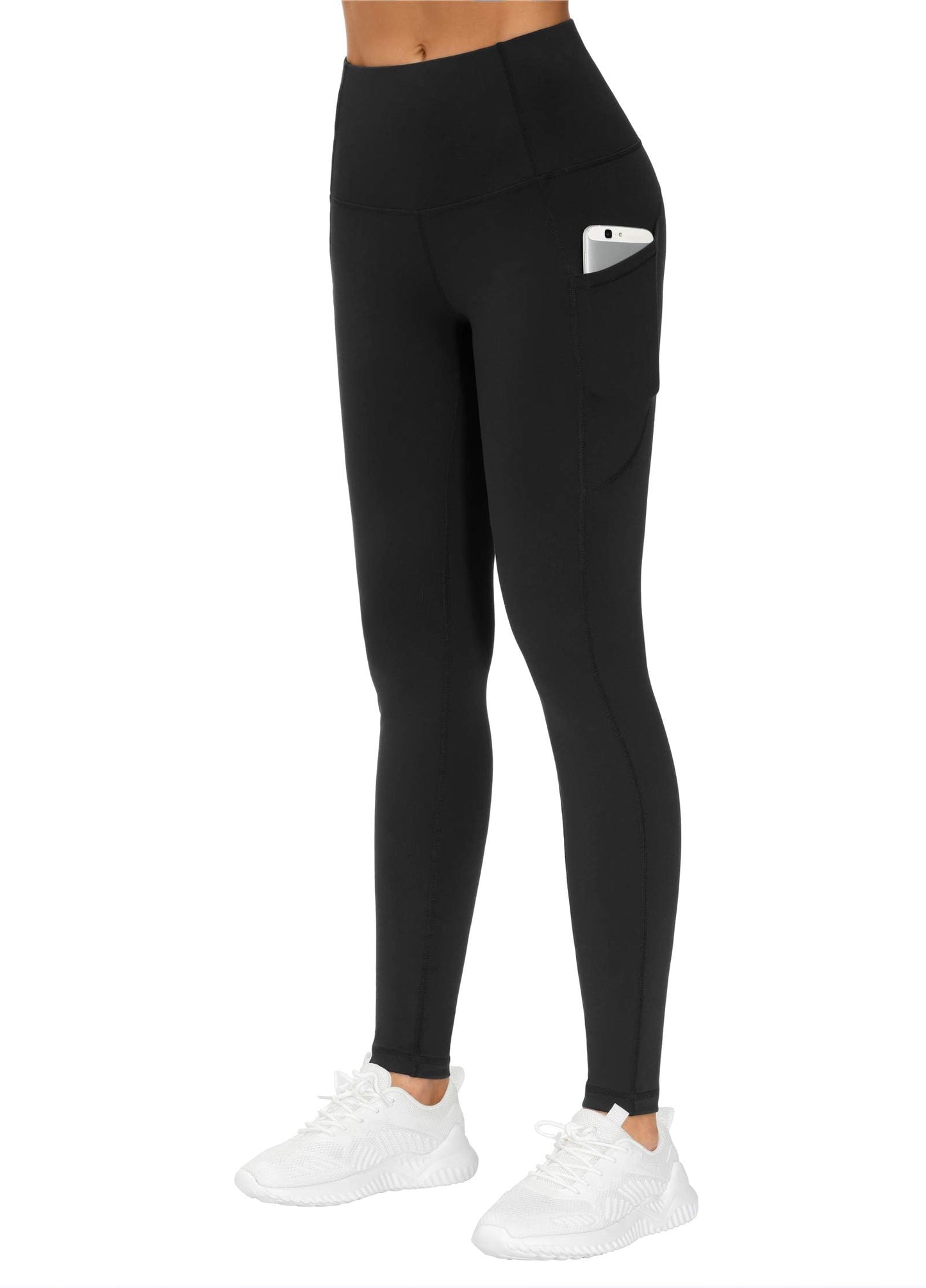 THE GYM PEOPLE Pantalon de yoga épais taille haute avec poches, leggings de yoga pour le contrôle du ventre, pour femme (grand, noir)