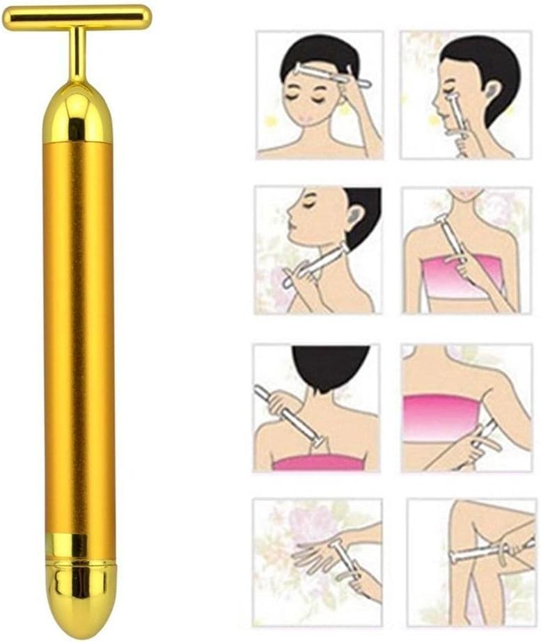 Angel Kiss Beauty Bar Energy Face Massager - 24k Golden T-Shape Pulse Electric Vibration Facial Self Skin Care Tool - Birthday Valentines Day Christmas Gifts for Her, Mom