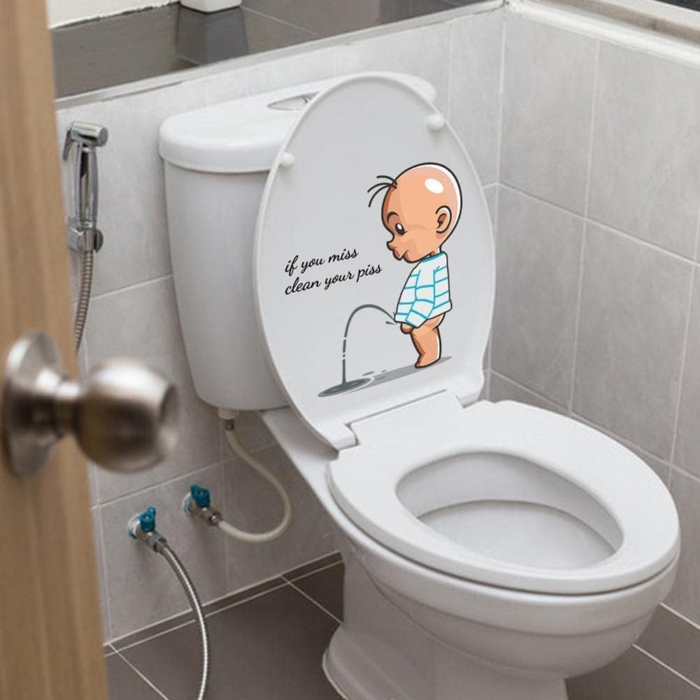 If You Miss,Clean Your Piss Toilet Sticker-Baby Pee Pattern Self-Adhesive Toilet Lid Sticker- Funny Toilet Seat Sticker Bathroom Wall Decal -Art Sign Decor Toilet Lid and Tank Decals 11.4x11.2in