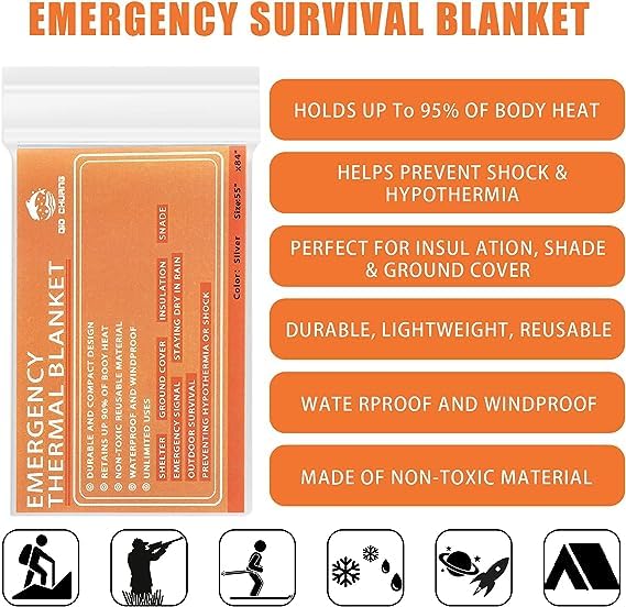 QIO CHUANG Couvertures thermiques d'urgence en Mylar - Kit de survie pour couverture de camping (lot de 4). Parfait pour l'extérieur, la randonnée, la survie, le sac d'évacuation, les marathons ou les premiers secours 1