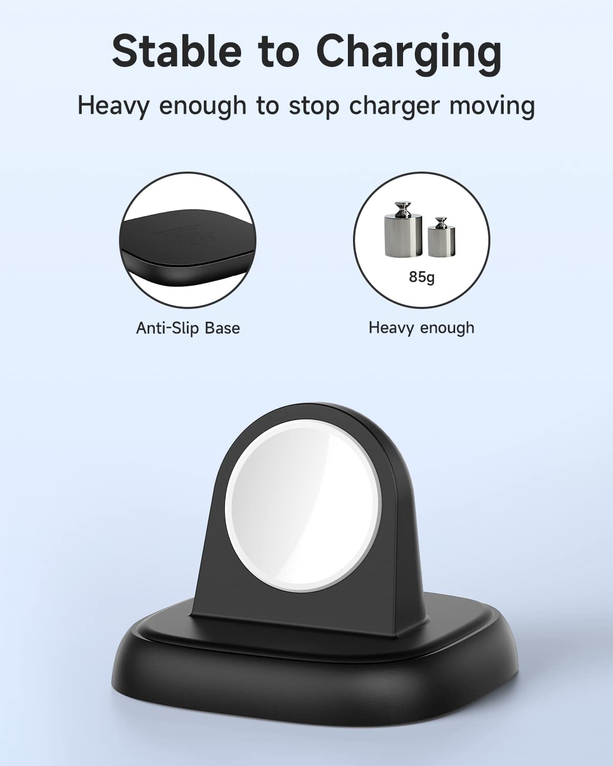 NEWDERY Charger Stand for Apple Watch, Portable Watch Charger for iWatch with USB C Cable,Fast Charging,Wireless Charging Station for Apple Watch Series 9/8/7/6/Ultra/5/3/2/SE, Black