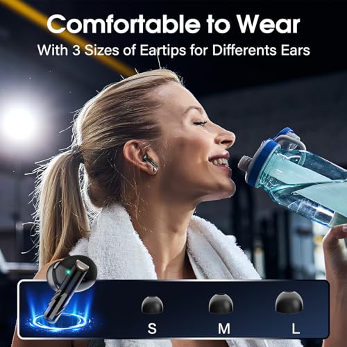 Wireless Earbuds Bluetooth 5.4 Headphones Premium Sound Ear Buds with ENC Noise Cancelling, 48H Playback in Ear Earphones with LED Display, IPX7 Waterproof Earbuds for iOS Andriod Sport/Workout/Black