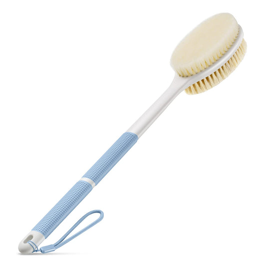 Backski Back Scrubber Anti Slip for Shower,Shower Brush Long Handle with Stiff and Soft Bristles,Body Exfoliator for Bath or Dry Brush(Blue)