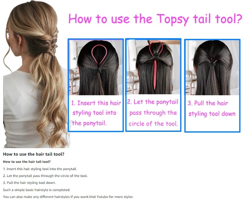 Herramienta para hacer cola de caballo Vrose Flosi Topsy Tail: herramienta para hacer cola de caballo, lazo para trenza francesa y regalo de peinado para mujeres que lo tienen todo