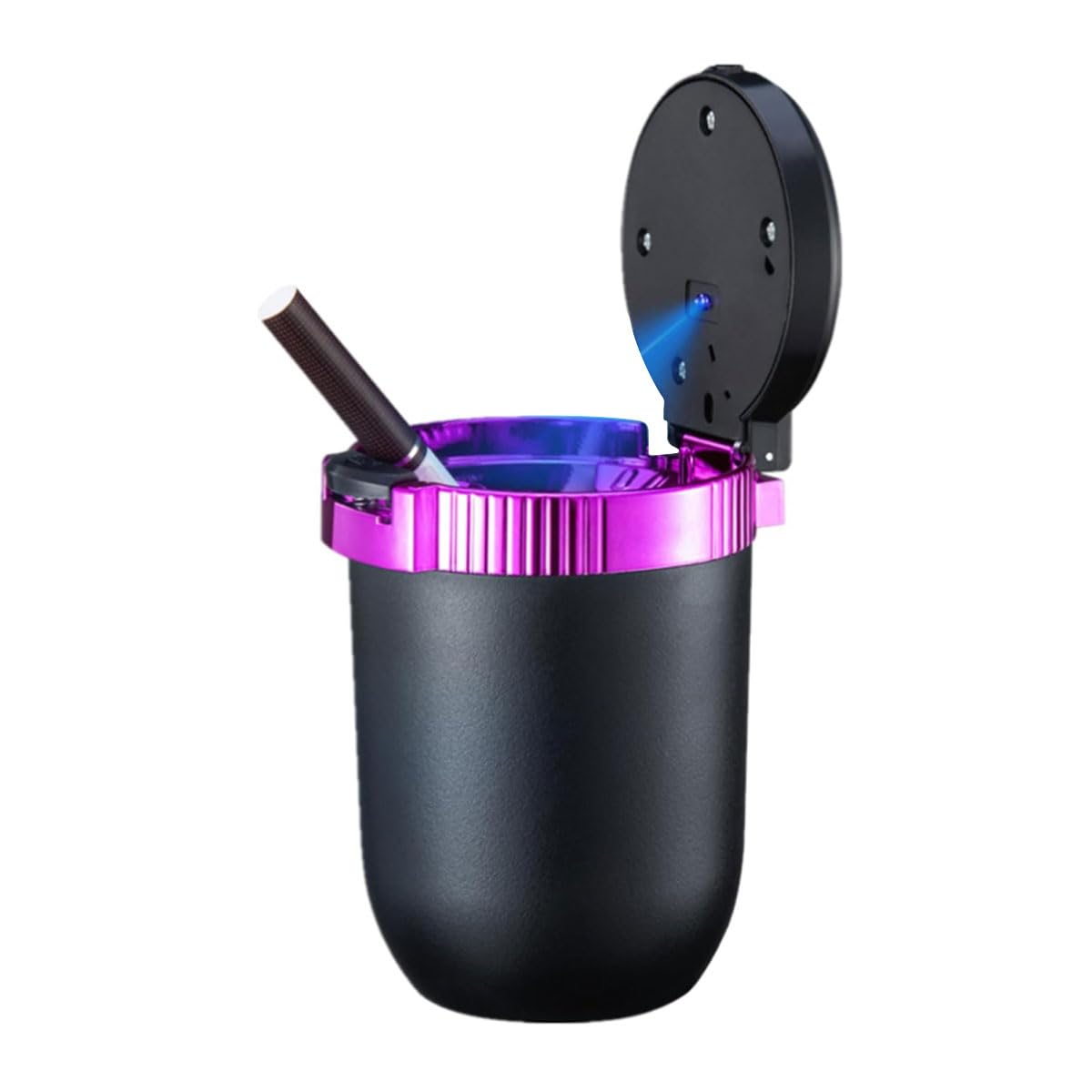 Cendrier de voiture portable avec couvercle, mini poubelle de voiture détachable en acier inoxydable avec lumière bleue LED, cendrier coupe-vent pour camion, cendrier universel sans fumée pour voiture, extérieur, voyage, maison (violet)