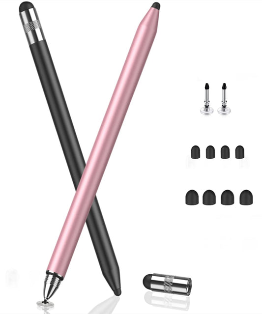 MEKO 3 in 1 Stylus Pens for Touch Screens, High Sensitivity & Precision Capacitive Stylus for Apple iPad iPhone Tablets Samsung Galaxy All Universal Touchscreen Devices (2 Pack-Black/Rose Gold)