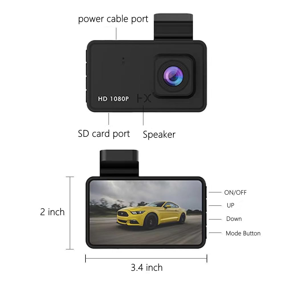 Caméra de tableau de bord 1080P pour caméra de tableau de bord avant de voiture, caméra de sécurité pour voiture, écran 3 pouces, grand angle 140 °, vision nocturne, G-Sonsor, enregistrement en boucle