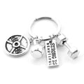 Fitness Gym Keyring with Quotes Weight plate Dumbbell and Kettlebell Exercise Strong is Beautiful Charm Pendant Keychain Gifts for Daddy Husband Boyfriend