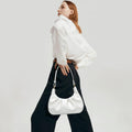 Sac à bandoulière Crescent Sac à main froncé Sac à main sous les bras Mini Hobo pour femme, sac à bandoulière amovible avec chaîne dorée - Blanc