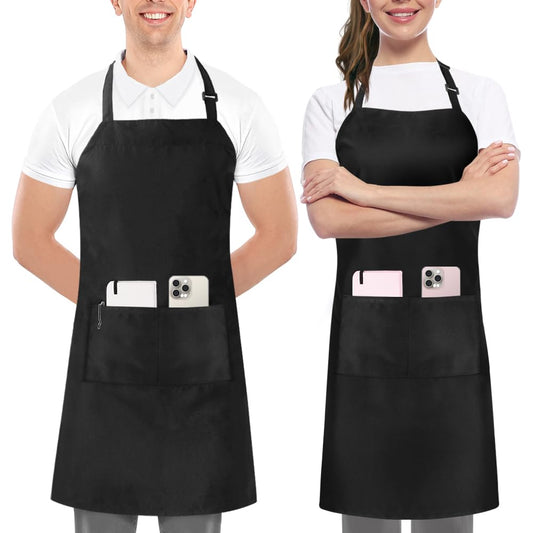 Utopia Kitchen 2 Pack Bib Apron, Adjustable with 2 Pockets, Water and Oil Resistant, Cooking Kitchen Chef Apron for Women Men