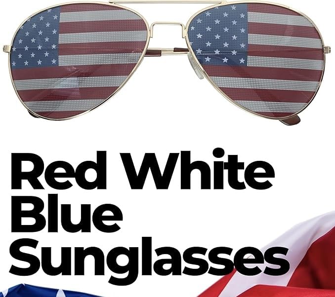 Lunettes de soleil décoratives fantaisie Goson American Flag Mirror Aviator (dorées)