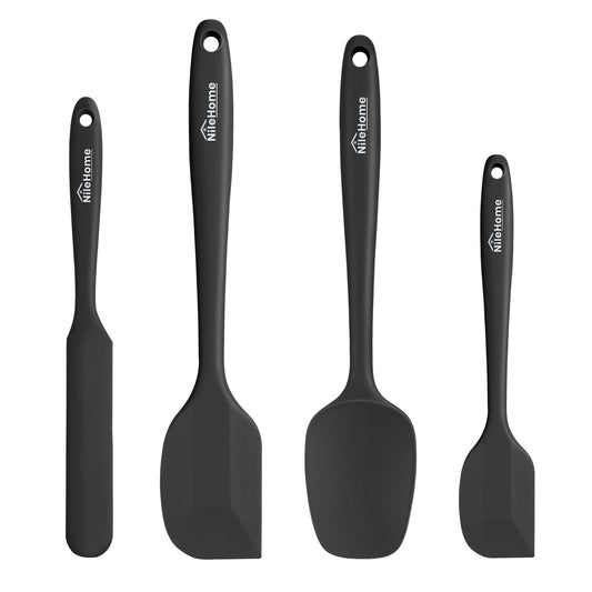 NileHome Silicone Spatula Set, Rubber Spatula High Heat-Resistant Premium BPA-Free One Piece Seamless Design Cooking Spatulas Utensils Set for Kitchen 4 pack (Black)