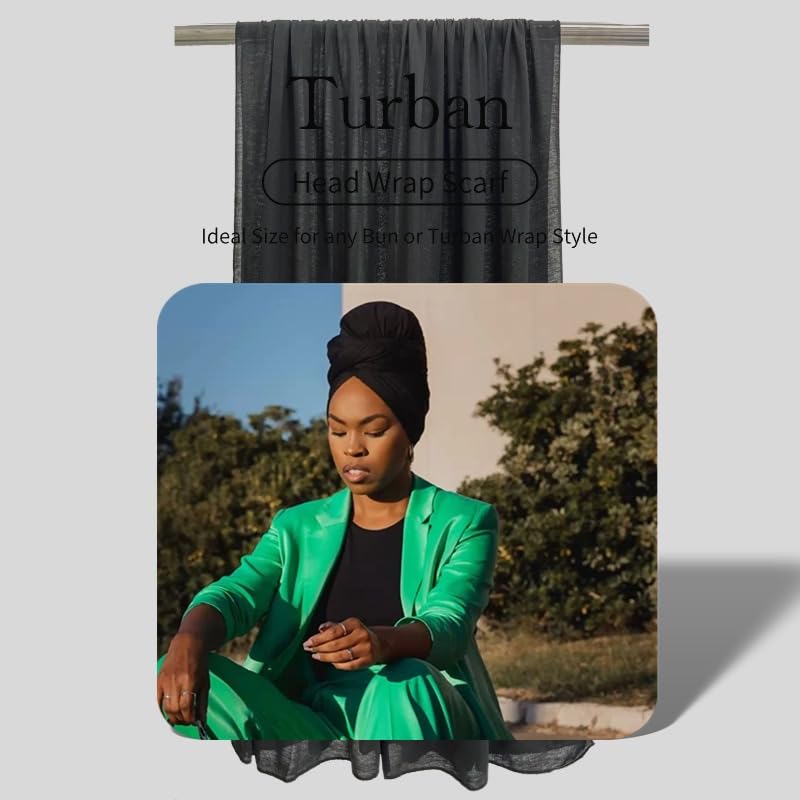 Foulard turban Ftoronaly pour femmes noires, en jersey extensible et doux, pour hijab, bandeau, noir