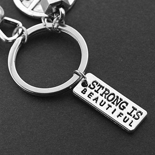 Fitness Gym Keyring with Quotes Weight plate Dumbbell and Kettlebell Exercise Strong is Beautiful Charm Pendant Keychain Gifts for Daddy Husband Boyfriend