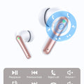 Auriculares inalámbricos Bluetooth, 40 horas de reproducción, estéreo, IPX5, resistentes al agua, pantalla LED de encendido, auriculares internos inalámbricos con micrófono para iPhone, Android, teléfono móvil deportivo, color rosa