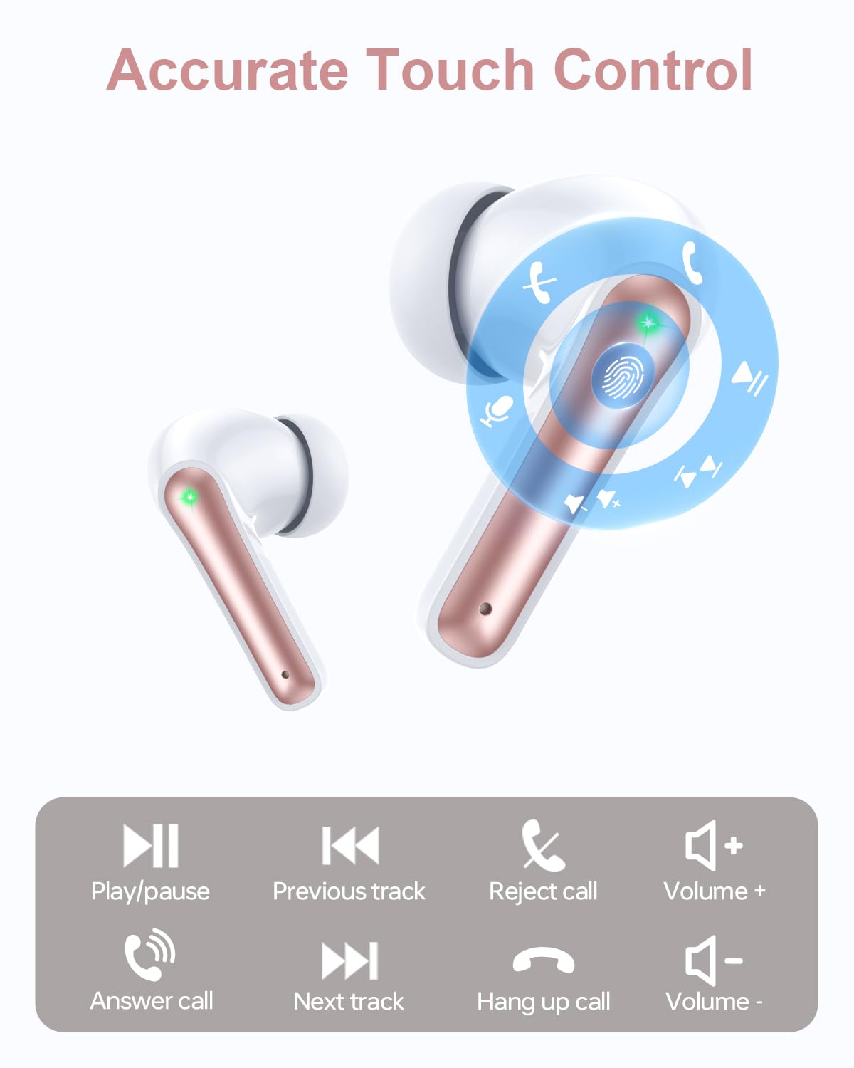 Auriculares inalámbricos Bluetooth, 40 horas de reproducción, estéreo, IPX5, resistentes al agua, pantalla LED de encendido, auriculares internos inalámbricos con micrófono para iPhone, Android, teléfono móvil deportivo, color rosa