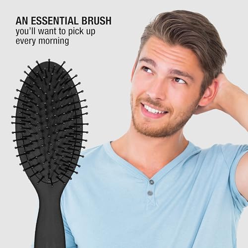 ConairMen Hair Brush - Mens hair brush - Mens Hairbrush for Everyday Brushing with Wire Bristles and Cushion Base - Mens Brush for All Hair Types - Black