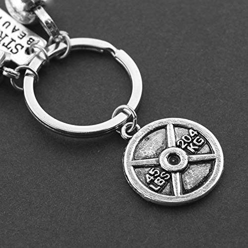 Fitness Gym Keyring with Quotes Weight plate Dumbbell and Kettlebell Exercise Strong is Beautiful Charm Pendant Keychain Gifts for Daddy Husband Boyfriend