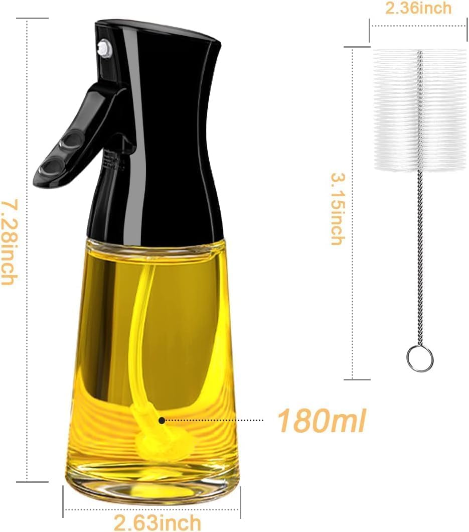 Milukon Oil Sprayer for Cooking, 180ml Glass Olive Oil Sprayer Bottle with Brush, Thick Glass, Large Range, Strong Spray Force, Kitchen Gadgets Accessories for Air Fryer Christmas Gift (Black)