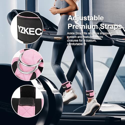 YZKEC Ankle Strap for Cable Machine Attachments and Resistance Bands with D-Rings,Adjustable Neoprene Padded Ankle Cuff for Leg Extensions,Glute Workouts,Gym for Women and Men （Pink）