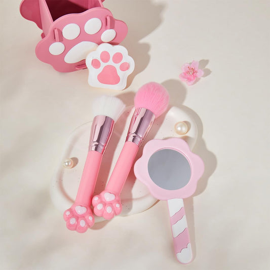 COSHINE Special Gifts for Teen Girls-Adorable Paw-Themed Makeup Brush Set with Cosmetic Sponge, Mirror and Storage Holder, Birthday Makeup Tools Gift Box for Niece Daughter Her