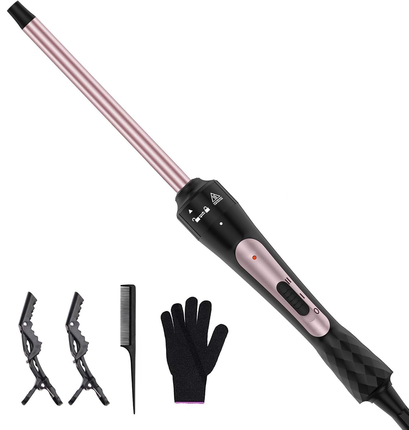 3/8 Inch Curling Iron, Small Curling Wand for Short & Long Hair, Ceramic Wand Curling Iron with 2 Temperature, Instant Heat Up, Include Heat Protective Glove & 2 Clips