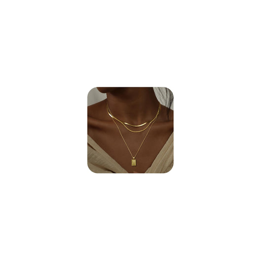 layered gold necklaces for women，Stackable Simple 14K Real Gold Plated Chain Necklace Layering Fashion Pendant herringbone Necklaces Trendy gold Jewelry for women trendy Set Gifts