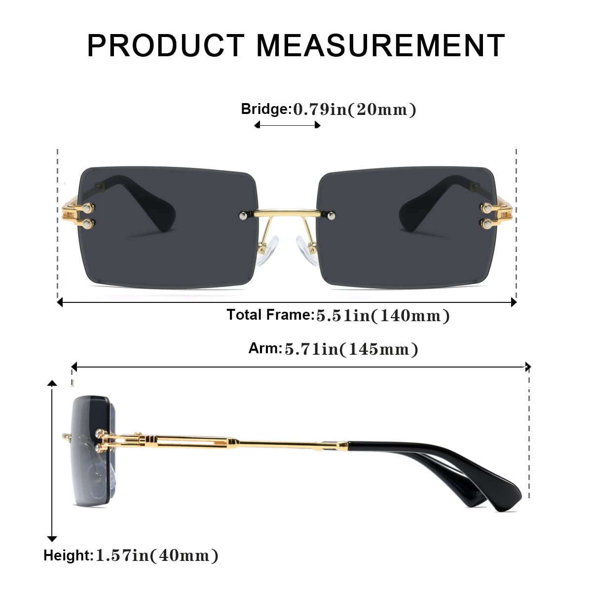 Gafas de sol rectangulares sin montura de moda para mujeres y hombres, gafas cuadradas, gafas ultraligeras UV400, unisex 9031