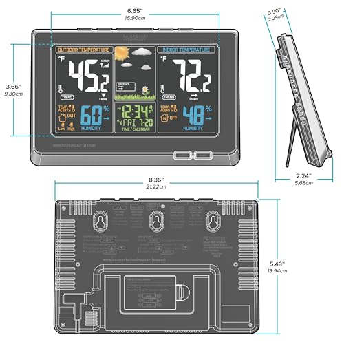 La Crosse Technology Advanced Weather Station with Full-Color LCD & Atomic Time - Monitor Indoor/Outdoor Conditions with Temperature Alerts and Humidity Readings with Transmission Range of 300 Feet