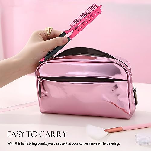 Hair Straightening Comb Set - 2-Pack Flat Iron Comb for Beautiful Tresses, Hair Straightener Comb with Firm Grip, Ideal for Knotty Hair, Styling Comb, Pink