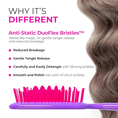 FHI Heat UNbrush Detangling Brush for Pain-Free Brushing on All Wet or Dry Hair Types — Durable DuoFlex Anti-Static Bristles, Lightweight Handle, Vented Hair Brush