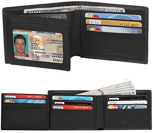 Travelambo Wallet for Men, Trifold Mens RFID Blocking Wallet, 12 Credit Card Holder Minimalist Front Pocket,Leather Slim Wallet with ID Window