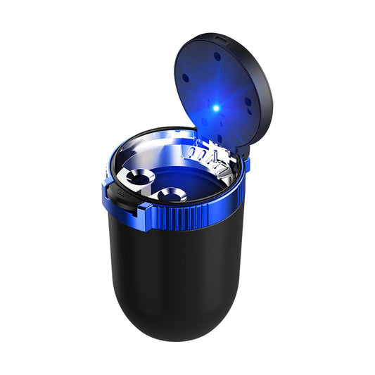 Cenicero para coche Povtii con tapa, cenicero desmontable de acero inoxidable sin humo con luz LED azul, mini bote de basura portátil a prueba de viento para cigarrillos, accesorios para coche (azul)